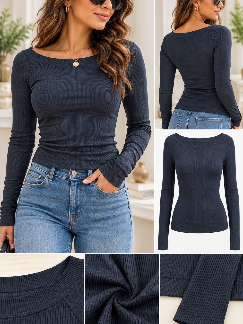 Bdg  Women’s Long Sleeve Ribbed Boatneck Top -black size small nwot
